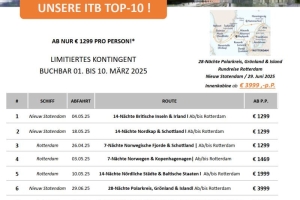 Holland America Line Launches TOP TEN Promotion and Extends HAVE IT ALL Offer for ITB Berlin 2025