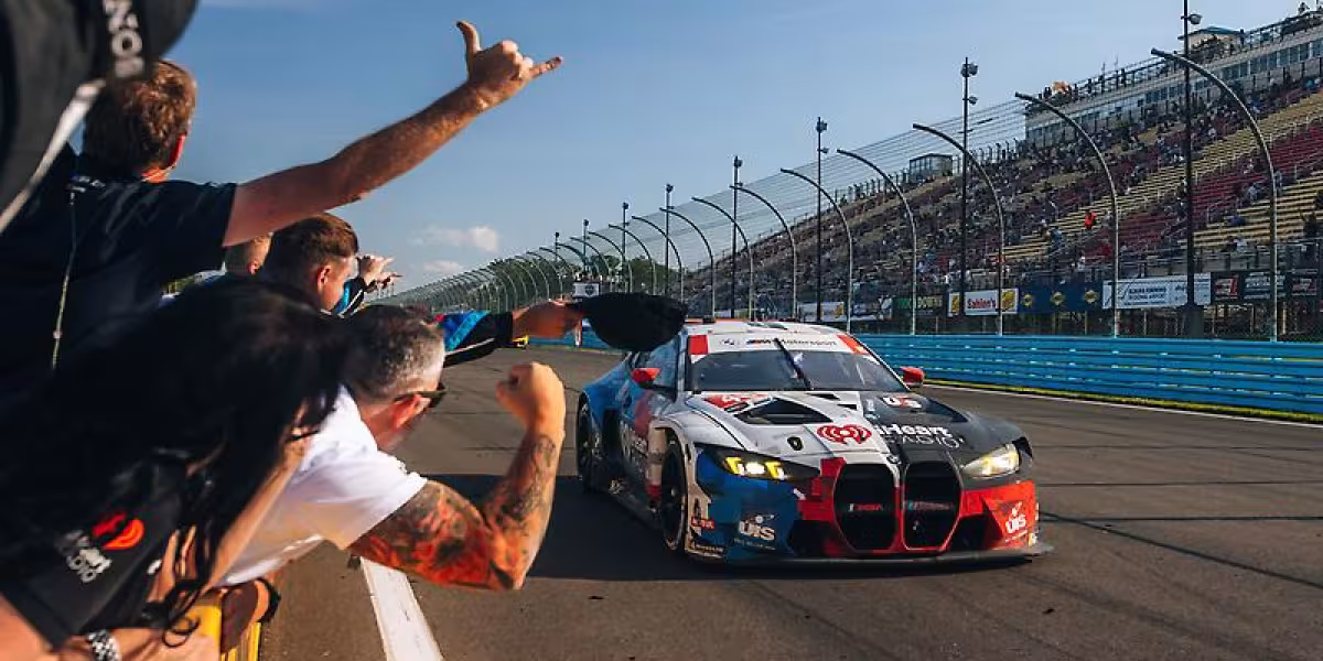 BMW M4 GT3 EVO celebrates its first win of the season at the Six Hours of the Glen